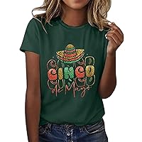 Cinco De Mayo Shirt Women's Wine Glass Mexican Printed Short Sleeve Round Neck T Shirt Fashion Top Lightweight Loose Tee