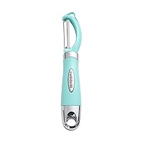 Farberware Euro Peeler, a Kitchen Essential for Quick and Easy Peeling of Produce, Chocolate, Cheeses and More, Features Hang-Hole for Easy Storage, Dishwasher Safe, Aqua Sky