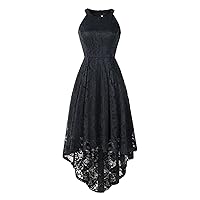 Women's 1950s Retro Floral Lace Tea Dresses Vintage Halter Sleeveless Asymmetrical Hi-Lo Hem Cocktail Party Dress