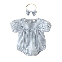 Baby Girl Sweatsuit Sleeve Plaid Printed Pullover Romper Newborn Bodysuits Headbands Set Infant Girls Shirts