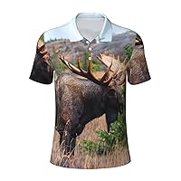Moose Men's Casual Polo Shirts, Short Sleeve Golf Shirts Fashionable Quick Dry Men's Shirts