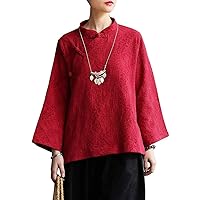 Cotton Chinese Button Casual Retro Chinese Blouse Shirts Vintage Tops for Women