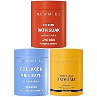 Milk Bath and Bath Salt Gift Set Pack of 3- Creamy Coconut Collagen Milk Bath- Skin Glow & Detox Bath Salt - Magnesium Epsom Salt, Arnica Oil and Vitamin C
