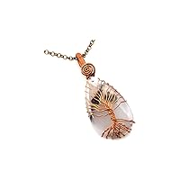 Dendritic Opal Gemstone Necklace, Tree of Life Pendant, Copper Wire Wrapped Necklace Jewelry DR-181
