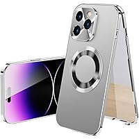 YEXIONGYAN-Full Body Protective Case for iPhone 15 Pro Max/15 Plus/15 Pro/15 with Tempered Glass Screen Protector Magnet Metal Frame and Alloy Lens Protective Frame (15 Plus,Silver)