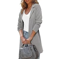 ZOLUCKY Women's Cardigan Coat Long Lapel Coat for Women 2023 Fall Draped Coatigan Petite with Pockets Grey,XL
