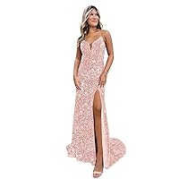 Sequin Mermaid Prom Dresses for Women Spaghetti Strap Formal Evening Party Dresses Sparkly Corset Ball Gown MA91
