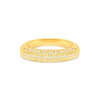Gold Rings for Women with Round Cubic Zirconia Stones, Party Cocktail Ring for Ladies, Stackable Wedding Band