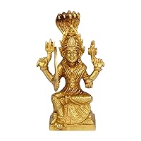 Brass Gold Durga Mariamman Devi South Indian Goddess of Rain and Curing Diseases (5 Inch, Small, 700 Gm, Gold)