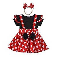 Dressy Daisy Infant Baby Girls Polka Dots Fancy Party Dress Up Halloween Costume Suspender Skirt Sets with T-shirt & Headband