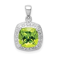 925 Sterling Silver Polished Prong set Open back Rhodium Peridot and Diamond Pendant Necklace Measures 17x11mm Wide Jewelry Gifts for Women