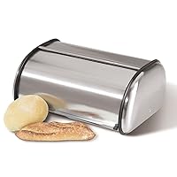 Oggi Stainless Steel Roll Top Bread Box for Kitchen Countertop with Stainless Steel Lid - Fits Multiple Large Loaves of Bread and Other Freshly Baked Goods Including Cookies, Bagels, Muffins