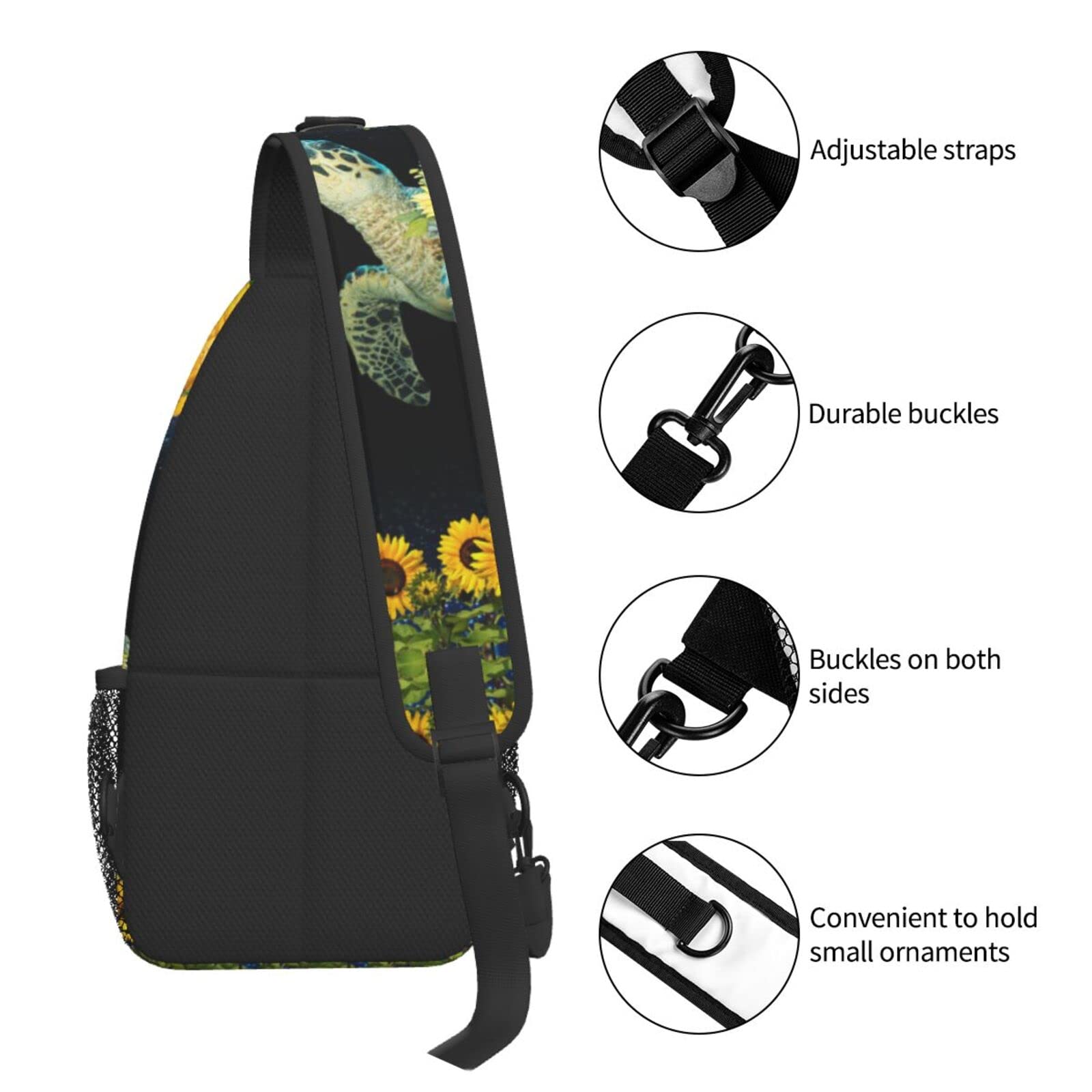 Sea Turtle Chest Bag Shoulder Bag, Sunflower Sling Backpack Casual Travel Bag For Men And Women