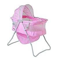Karley Bassinet in Pink, Lightweight Portable Baby Bassinet, Quick Fold and Easy to Carry, Adjustable Double Canopy, Indoor and Outdoor Bassinet with Large Storage Basket.