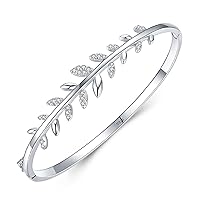 Leaves Cubic Zircon S925 Sterling Silver Bangle Bracelet Fashion Diamond Italian Oval Cuff Bangle Bracelet Jewelry Gifts for Women,Silver