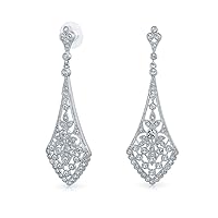 Bridal Prom Holiday Art Deco Style Fan Filigree Teardrop Crystal Dangle Chandelier Statement Earrings For Women