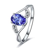 Elegant 14K White Gold Ladies' Stone Ring 0.65 Carat Blue Tanzanite Stone Diamond Wedding Engagement Ring Set