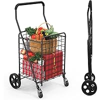 Grocery Shopping Cart with 360° Rolling Swivel Wheels Utility Cart Easily Collapsible Cart 66lb Extended Foam Cover, Trolley for Laundry,Groceries,Travel Black (Medium)