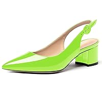 WAYDERNS Women's Patent Leather Ankle Strap Pointed Toe Slingback Low Kitten Heel Pumps Office Work Dress Shoes 2 Inch