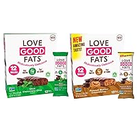 Love Good Fats Mint Chocolate Chip and Truffle Peanut Butter Chocolate - Plant-Based Protein Snack, Low Carb, Low Sugar, Gluten Free, Non GMO, 12 Pack