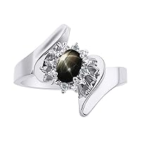 Diamond & Black Star Sapphire Ring Set In Sterling Silver - Diamond Halo - Color Stone Birthstone Ring