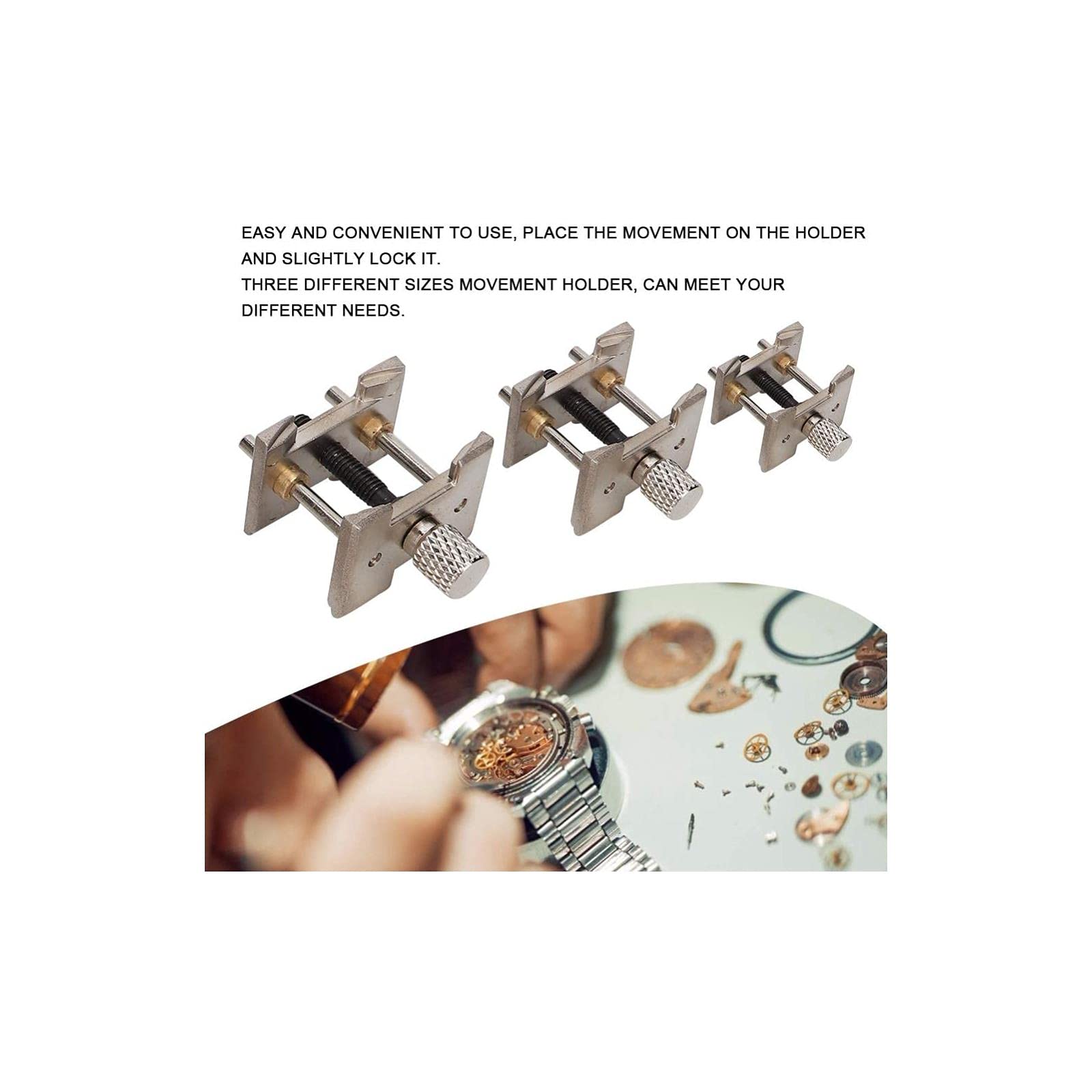 Qiterr Watch Repair Kit, Watch Movement Holder Set, 3 PCS/Set Metal Watch Movement Fixed Base Holder Accessories Repairing Tool for Watchmaker