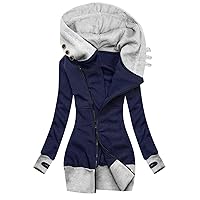 SNKSDGM Women's Turtleneck Zip Up Hoodie Jacket Pockets Casual Long Sleeve Color Block Drawstring Sweatshirts Coats Outwear