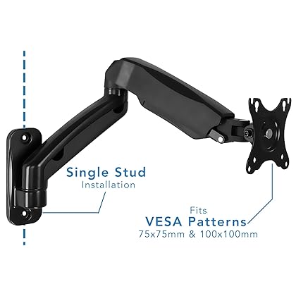 Mount-It! Monitor Wall Mount Arm | VESA Wall Mount Monitor Arm | Full Motion Gas Spring Arm Fits 13 15 17 19 20 22 23 24 27 30 32 Inch Screens with 75 or 100 VESA Patterns | Camper RV Compatible