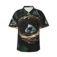 Little Bird nest Hawaiian Shirts for Men, Print Summer Beach Casual Short Sleeve Button Down Shirts,Summer Beach Dress Shirts