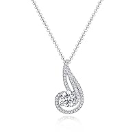 Navnita Jewellers 925 Sterling Silver 1.50 Ct Round Cut Simulated Diamond Fancy Pendant Necklace With 18