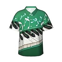 Men's Hawaiian Shirt Loose Short Sleeve Button Down Green and White Piano Keys Beach Shirts Casual Shirts
