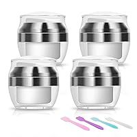 4Pcs Airless Pump Jars Sets with 4 Spatulas, Cosmetic Jars Moisturizer Pump Container with Spatula, Travel Moisturizer Pump Dispenser for Toiletries Acrylic Lotion Cream Gels - Travel & Home