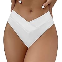 Women's Crossover Bikini Bottom Sexy V Front Cheeky High Cut High Leg Thong Swim Bottoms Low Rise Swim Bathing Suit Bottoms