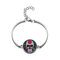 Death Day Skull Glass Gemstone Bracelet Ladies Men'S Fashion Jewelry Mexican Traditional Culture Bracelet Bracelet