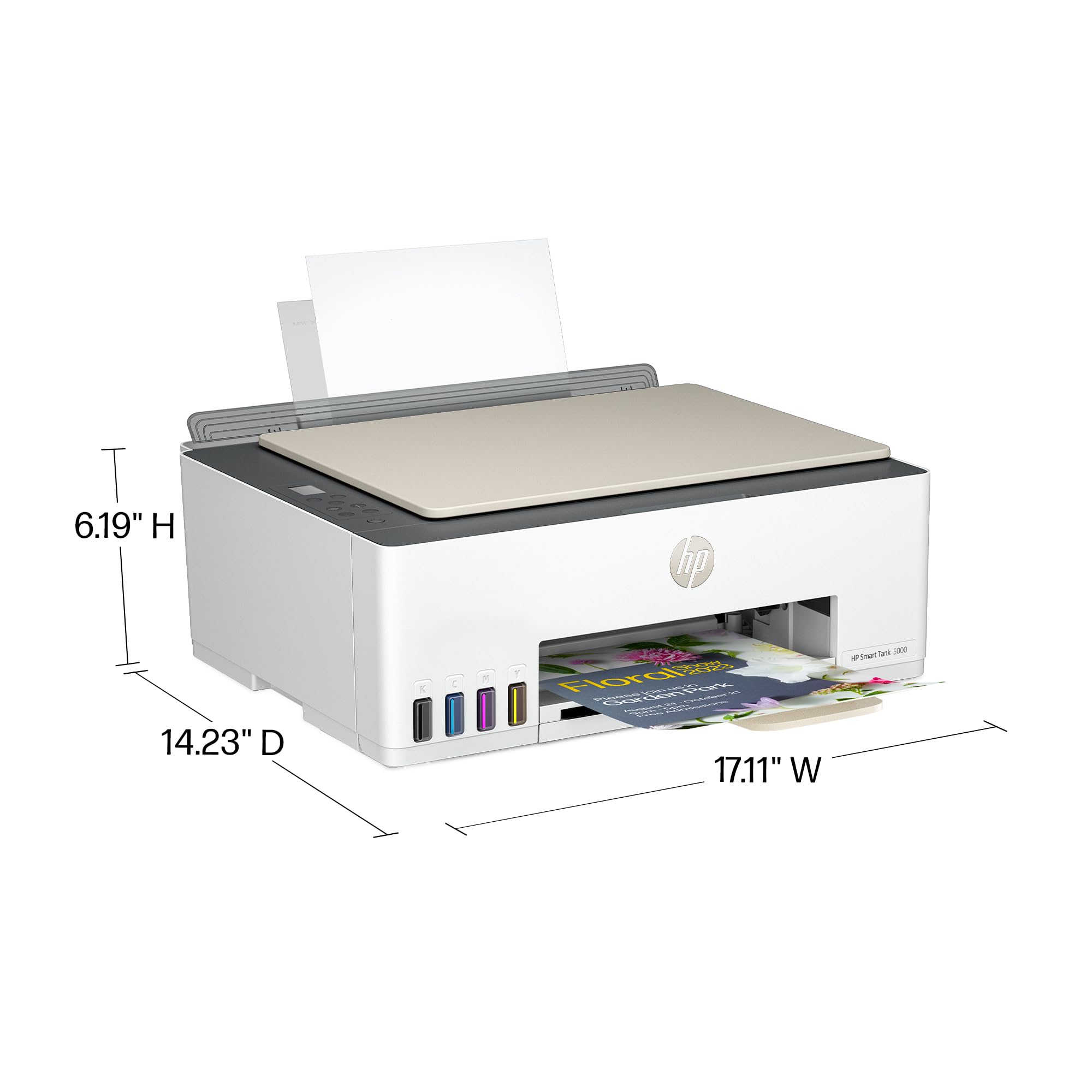 HP Smart Tank 5000 Wireless All-in-One Ink Tank Printer with up to 2 years of ink included, mobile print, scan, copy, white, 17.11 x 14.23 x 6.19
