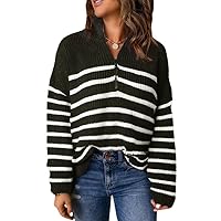 Dokotoo Womens Sweaters Long Sleeve 1/4 Zip Pullover Polo V Neck Dressy Casual Tops