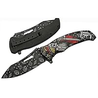 SZCO Supplies 8.5” Jack Of Hearts Skull Liner Lock EDC Folding Knife With Pocket Clip