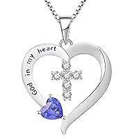 YL Women's Heart Cross Necklace Sterling Silver God in my heart'' Pendant Dangle Cross Crucifix Jewelry