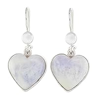 NOVICA Handmade Jade Heart Earrings Lavender Shaped .925 Sterling Silver Dangle Guatemala [1.3 in L x 0.6 in W] 'Lilac Love Immemorial'
