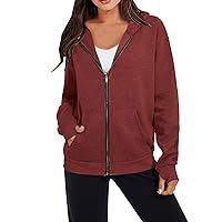 Zip Up Hoodies for Women with Thumb Holes Casual Long Sleeve Pocketed Oversized Sweatshirt Lightweight Jacket Outerwear Coats