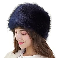 Faux Fur Russian Cossack Hat for Women, Fluffy Winter Warm Flat Caps Fuzzy Beanie Hat with Quilted Lining