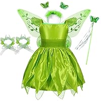 Tinker Fairy Dress Up Costume Girls 3T-10Y Toddler Fairy Dress with Wings Wand Kids Halloween Clothes Birthday Party Outfit