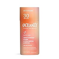 ATTITUDE Oceanly Tinted Shimmer Face Cream Stick with SPF 30, EWG Verified, Plastic-Free, Broad Spectrum UVA/UVB Protection with Zinc Oxide, Universal Tint, Unscented, 0.3 Ounce