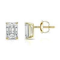14k Yellow Gold 4-Prong Basket Emerald Diamond Men Stud Earrings (1/2-2ct, White, SI1-SI2) Screw-Back