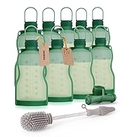 haakaa Silicone Breast Milk Storage Bag 9 oz&Bottle Brush Set-Reusable Milk Collector Freezer Bag for Breastfeeding Mom|Double Ended Soft Silicone Bristles for Breast Pumps