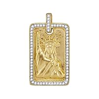 The Diamond Deal 10kt Yellow Gold Mens Round Diamond Rectangle Lady Liberty Statue Dog Tag Charm Pendant 1/3 Cttw