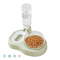 Raised Cat Bowls, 15° Tilted Puppy Cat Food and Water Bowl Set with Automatic Water Dispenser Bottle Cat Dish for Cat Small Medium Dogs (Green)