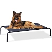 Portable Raised Cooling Steel-Framed Elevated Pet Bed, Elevated Mesh Pet Bed Durable Frame Dog Cot for Outdoor or Indoor Use with Skid-Resistant Feet Black Large (Large)