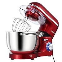 Stand Mixer,6.5-QT 660W 6-Speed Tilt-Head Food Mixer, Kitchen Electric Mixer with Dough Hook, Wire Whip & Beater 2 Layer Red Painting (6.5QT, Red)