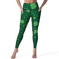 St. Patrick's Day Horseshoe Clover Casual Yoga Pants with Pockets High Waist Lounge Workout Leggings for Women
